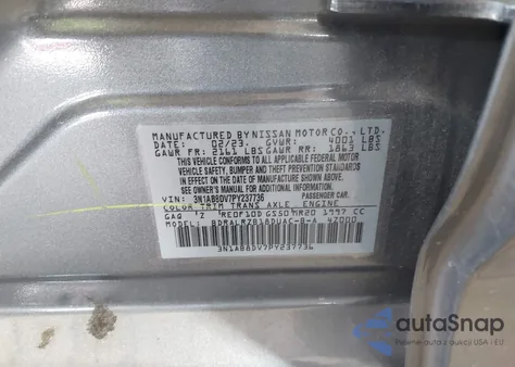 2023 Nissan Sentra Sr Xtronic Cvt из США, поврежденный, VIN 3N1AB8DV7PY237736